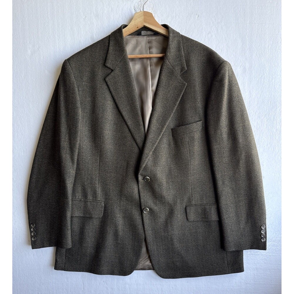 Evan Picone Men's Blazer 46R Olive Tweed Sport Coat Classic Suit 100% Lambswool